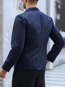 Manfinity Mode 男士缺口領單排扣休閒正式百搭通勤西裝外套，深藍色，適合秋季世界盃假期、老錢風、日常休閒、週末旅行、戶外活動、辦公室、旅行探險、輕鬆工作環境或半正式場合，男友/丈夫禮物，週年/生日禮物派對，秋季假期、婚禮、春夏季、復活節、Y2K、復古、節日、街頭風、返校、典禮 - 藏蓝色 - 查看 7