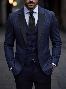Manfinity Mode 男士缺口領單排扣休閒正式百搭通勤西裝外套，深藍色，適合秋季世界盃假期、老錢風、日常休閒、週末旅行、戶外活動、辦公室、旅行探險、輕鬆工作環境或半正式場合，男友/丈夫禮物，週年/生日禮物派對，秋季假期、婚禮、春夏季、復活節、Y2K、復古、節日、街頭風、返校、典禮 - 藏蓝色 - 查看 2