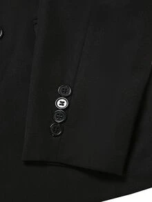 Manfinity Mode 男士 Old Money 風格黑色雙排扣西裝套裝，復古高腰喇叭褲，商務宴會修身正式兩件套穿搭 - 黑色 - 查看 6