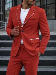 Calvornis Men's Business Casual Waffle Design Fabric Long Sleeve Blazer & Pants Suit Set - Redwood - View 3