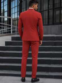 Calvornis Men's Business Casual Waffle Design Fabric Long Sleeve Blazer & Pants Suit Set - Redwood - View 4