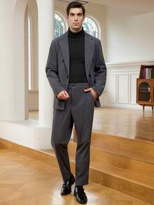 Manfinity Mode Conjunto de traje de hombre de pana gris, estilo casual de negocios - Gris Oscuro - Ver 2