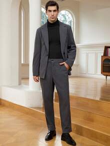Manfinity Mode Conjunto de traje de hombre de pana gris, estilo casual de negocios - Gris Oscuro - Ver 3