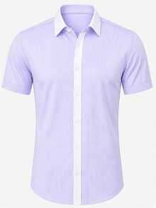 Manfinity Mode Camisa de manga corta para hombre estilo business casual con patchwork de rayas de color claro & unicolor - Púrpura malva - Ver 6