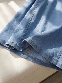 SHEIN MOD 女款方領無袖牛仔洋裝，淺藍色秋季休閒約會日常穿搭，優雅海灘婚禮賓客派對畢業旅行裝 - 中等水洗藍 - 查看 5