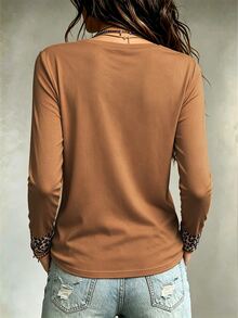 SHEIN Holidaya Women's Round Neck Long Sleeve Printed Element Design T-Shirt - Multicolor - View 2