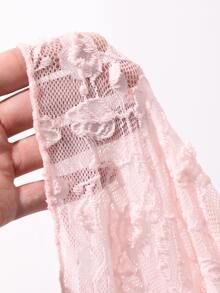 Joudiya Top corto de mujer de encaje para primavera y verano, de cuello cuadrado, manga corta, transparente, ajustado, elegante, para ir a trabajar, fiesta de moda, noche, baile, banquete de boda y Día de San Valentín - Rosa - Ver 9