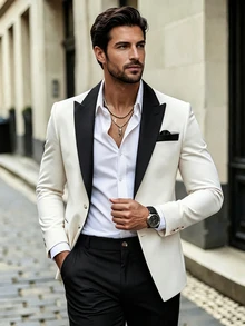 Manfinity Mode Men's Spring/Summer Wedding Atmosphere Suit Set, Formal, Old Money - Multicolor - View 1