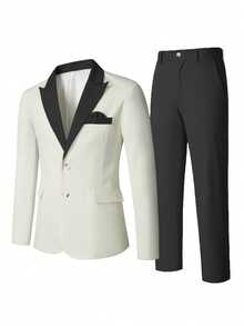 Manfinity Mode Men's Spring/Summer Wedding Atmosphere Suit Set, Formal, Old Money - Multicolor - View 3