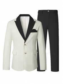 Manfinity Mode Men's Spring/Summer Wedding Atmosphere Suit Set, Formal, Old Money - Multicolor - View 4