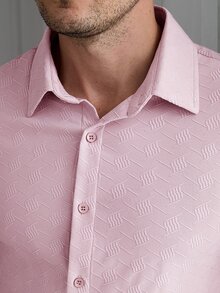 Calvornis Men's Pink Button-Front Casual Business Long Sleeve Shirt, Formal - Pink - View 6