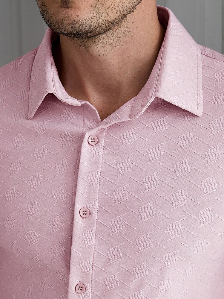 Calvornis Kemeja Pria Lengan Panjang Kasual Bisnis Kancing Depan Warna Pink, Formal - Berwarna merah muda - View 6