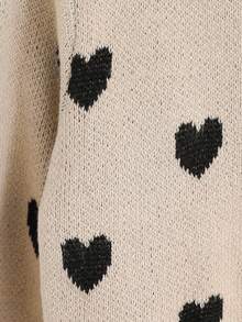 Tween Girls Heart Pattern Handmade Bow Decor Cardigan,Beige Autumn Elegant Formal Holiday Back-To-School Soft Long Sleeve Round Neck Knit Sweater - Khaki - View 5