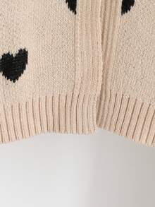 Tween Girls Heart Pattern Handmade Bow Decor Cardigan,Beige Autumn Elegant Formal Holiday Back-To-School Soft Long Sleeve Round Neck Knit Sweater - Khaki - View 4