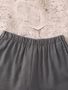 SHEIN Little Byeori 兒童青少年男孩休閒運動長褲，拼色拼接設計，雙腰頭，適合春夏秋冬，情人節、夏季穿搭、家庭聚會、開學季、婚禮季、運動、生日派對 - 灰色 - 查看 7