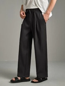 Calmiston Contains Wool Men's Solid Color Button Pleated Casual Versatile Daily Wear Office Pants Autumn Old Money Gift Vacation Holiday World Cup Streetwear - Dark Grey - View 4