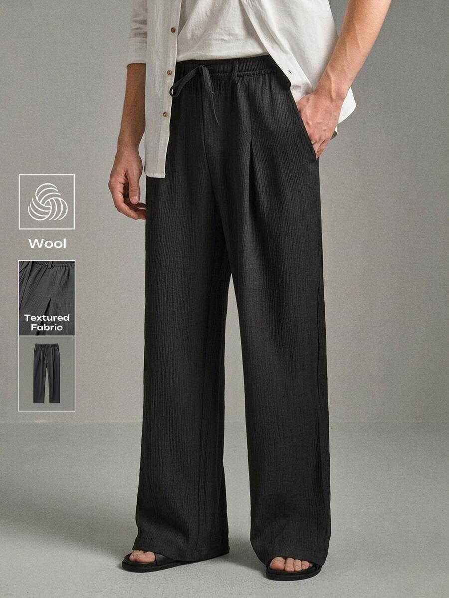 Calmiston Contains Wool Men's Solid Color Button Pleated Casual Versatile Daily Wear Office Pants Autumn Old Money Gift Vacation Holiday World Cup Streetwear - Dark Grey - View 1