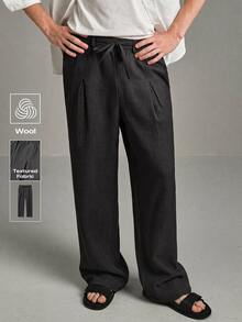 Calmiston Contains Wool Men's Solid Color Button Pleated Casual Versatile Daily Wear Office Pants Autumn Old Money Gift Vacation Holiday World Cup Streetwear - Dark Grey - View 8