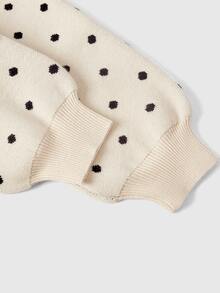 ROMWE Kawaii Autumn/Winter Christmas Y2K Style Off-Shoulder Polka Dot Sweet White Women's Warm Sweater - Apricot - View 5