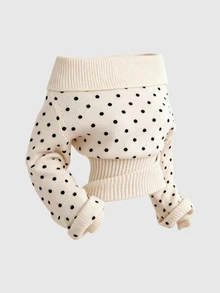 ROMWE Kawaii Autumn/Winter Christmas Y2K Style Off-Shoulder Polka Dot Sweet White Women's Warm Sweater - Apricot - View 1