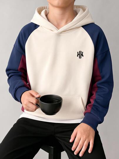 Kids Tween Boy Casual Sports Academy Style Versatile Colorblock Patchwork Long Sleeve Sweatshirt Multi-Piece Set Suitable For Commuting School Daily Casual Outings Sports Autumn/Winter
