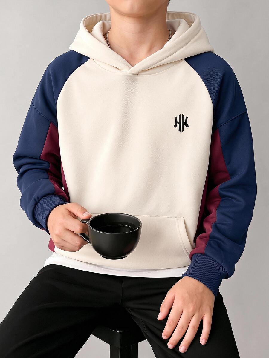 Kids Tween Boy Casual Sports Academy Style Versatile Colorblock Patchwork Long Sleeve Sweatshirt Multi-Piece Set Suitable For Commuting School Daily Casual Outings Sports Autumn/Winter - White - View 1