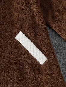 SHEIN Tween Girl Pink Ear Loose Collar Bow Black Winter Cute Jacket, Autumn/Winter, Thermal Lined Thickened - Coffee Brown - View 9