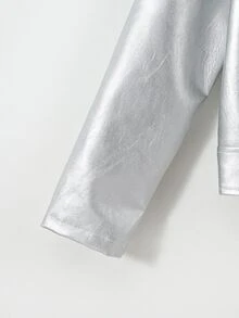 SHEIN Tween Girl Cool & Stylish Faux Leather Short Jacket, Long Sleeve Fall Winter, Holiday - Silver - View 8