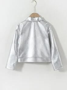 SHEIN Tween Girl Cool & Stylish Faux Leather Short Jacket, Long Sleeve Fall Winter, Holiday - Silver - View 3