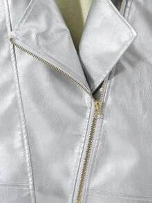 SHEIN Tween Girl Cool & Stylish Faux Leather Short Jacket, Long Sleeve Fall Winter, Holiday - Silver - View 6