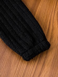 Tween Girl Long Sleeve Fall Clothes Fall 1pc 3D Ear Design Hooded Coral Fleece Jacket School Black Winter Cute Kawaii - Black - View 6