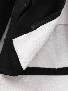 SHEIN Tween Girl Long Sleeve Zip-Up Thermal Lined Hooded Jacket For Autumn And Winter - Black - View 6