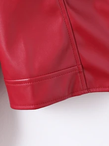 SHEIN Tween Girls Fleece Fall Clothes Red Chic 2010 Gnarly Katseye Faux Leather Long Sleeve Zip Up Jacket, Short Style, Autumn, Casual, Solid - Burgundy - View 8