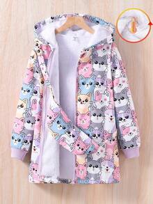 SHEIN Tween Girl Cartoon Print Thermal Lined Hooded Jacket, Winter - Multicolor - View 2