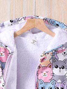 SHEIN Tween Girl Cartoon Print Thermal Lined Hooded Jacket, Winter - Multicolor - View 7