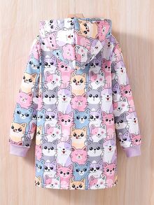 SHEIN Tween Girl Cartoon Print Thermal Lined Hooded Jacket, Winter - Multicolor - View 3