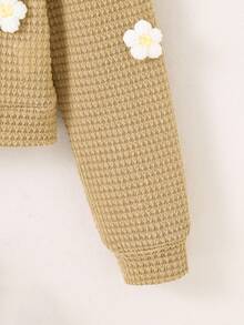 SHEIN Tween Girls Fall Clothes Long Sleeve Casual Floral Print Knitted Yellow Cardigan Zip Up Jacket, Autumn,Holiday,Summer,Travel Fall Winter - Khaki - View 6