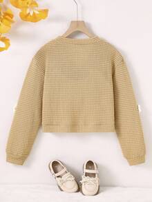 SHEIN Tween Girls Fall Clothes Long Sleeve Casual Floral Print Knitted Yellow Cardigan Zip Up Jacket, Autumn,Holiday,Summer,Travel Fall Winter - Khaki - View 3