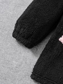 SHEIN Tween Girls Pink Ears Loose Collar Bowknot Black Winter Cute Jacket Autumn Winter, Thermal Lined Thick - Black - View 8