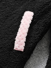 SHEIN Tween Girls Pink Ears Loose Collar Bowknot Black Winter Cute Jacket Autumn Winter, Thermal Lined Thick - Black - View 7