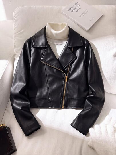 Teen Girl Long Sleeve Fleece Lined Casual Daily Black Jacket Halloween Autumn Fall Style