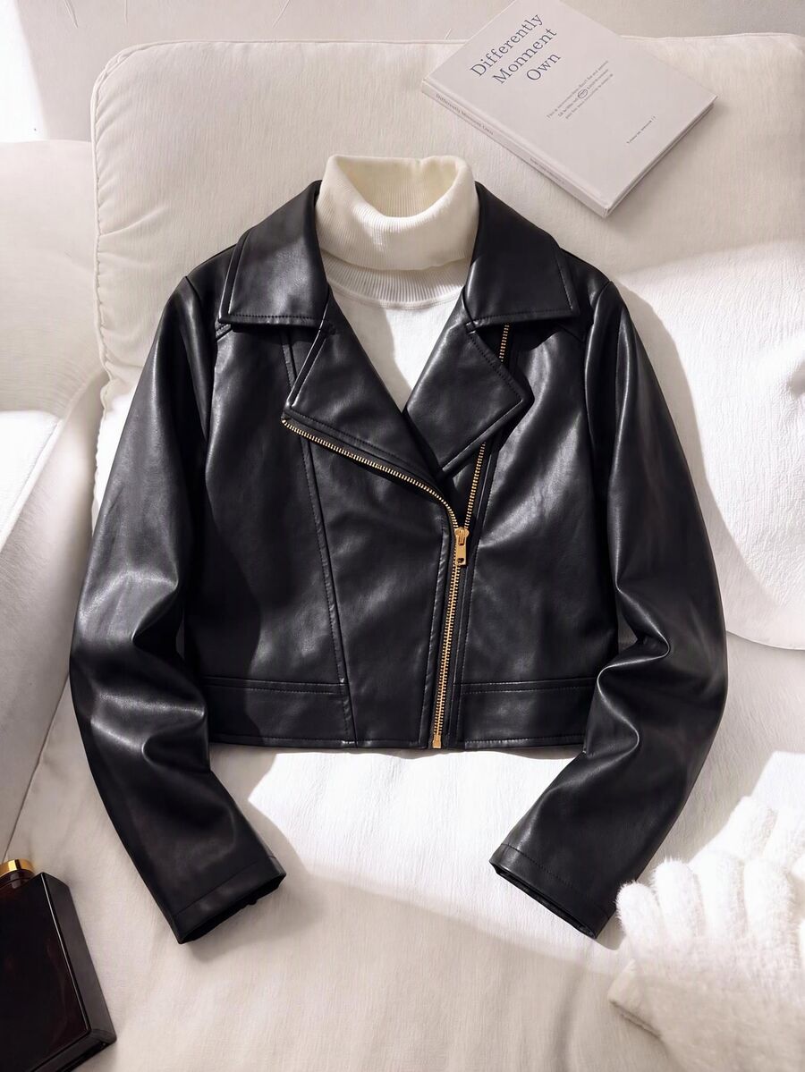 Teen Girl Long Sleeve Fleece Lined Casual Daily Black Jacket Halloween Autumn Fall Style