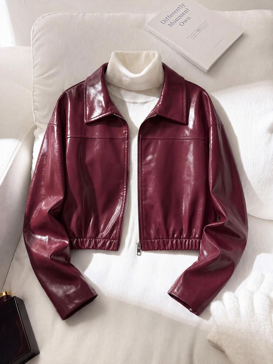 Tween Girls Fall Clothes PU Leather Zip Up Jacket, Red Short Motorcycle Jacket, Street Fashion Cool Style,Winter Clothes,Fall Clothing