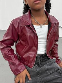 Tween Girls Fall Clothes PU Leather Zip Up Jacket, Red Short Motorcycle Jacket, Street Fashion Cool Style,Winter Clothes,Fall Clothing - Red - View 6