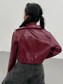 Tween Girls Fall Clothes PU Leather Zip Up Jacket, Red Short Motorcycle Jacket, Street Fashion Cool Style,Winter Clothes,Fall Clothing - Red - View 3