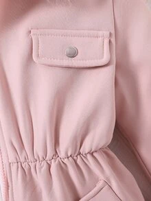 SHEIN Tween Girls Coat Fleece Fall Clothes Pink Long Sleeve Fluffy Patchwork Solid Zip-Up Thermal Lined Jacket, Autumn/Winter, Casual, Minimalist - Pink - View 6