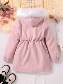 SHEIN Tween Girls Coat Fleece Fall Clothes Pink Long Sleeve Fluffy Patchwork Solid Zip-Up Thermal Lined Jacket, Autumn/Winter, Casual, Minimalist - Pink - View 2