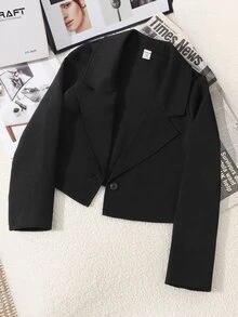 SHEIN Tween Girl Long Sleeve Black Crop Coat Halloween Autumn Fall - Black - View 4