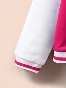 SHEIN Tween Girls Preppy Color‑Block Varsity Jacket, Letter S Towel‑Patch Snap‑Button Baseball Outerwear Without Tee For Autumn Winter Casual School Wear - Hot Pink - View 4