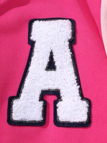 SHEIN Tween Girls Fall Clothes Color‑Block Varsity Jacket, Towel‑Patch Letter A & Sleeve Graphic Print Snap Button Outerwear Without Tee For Autumn Fall... - Hot Pink - View 5